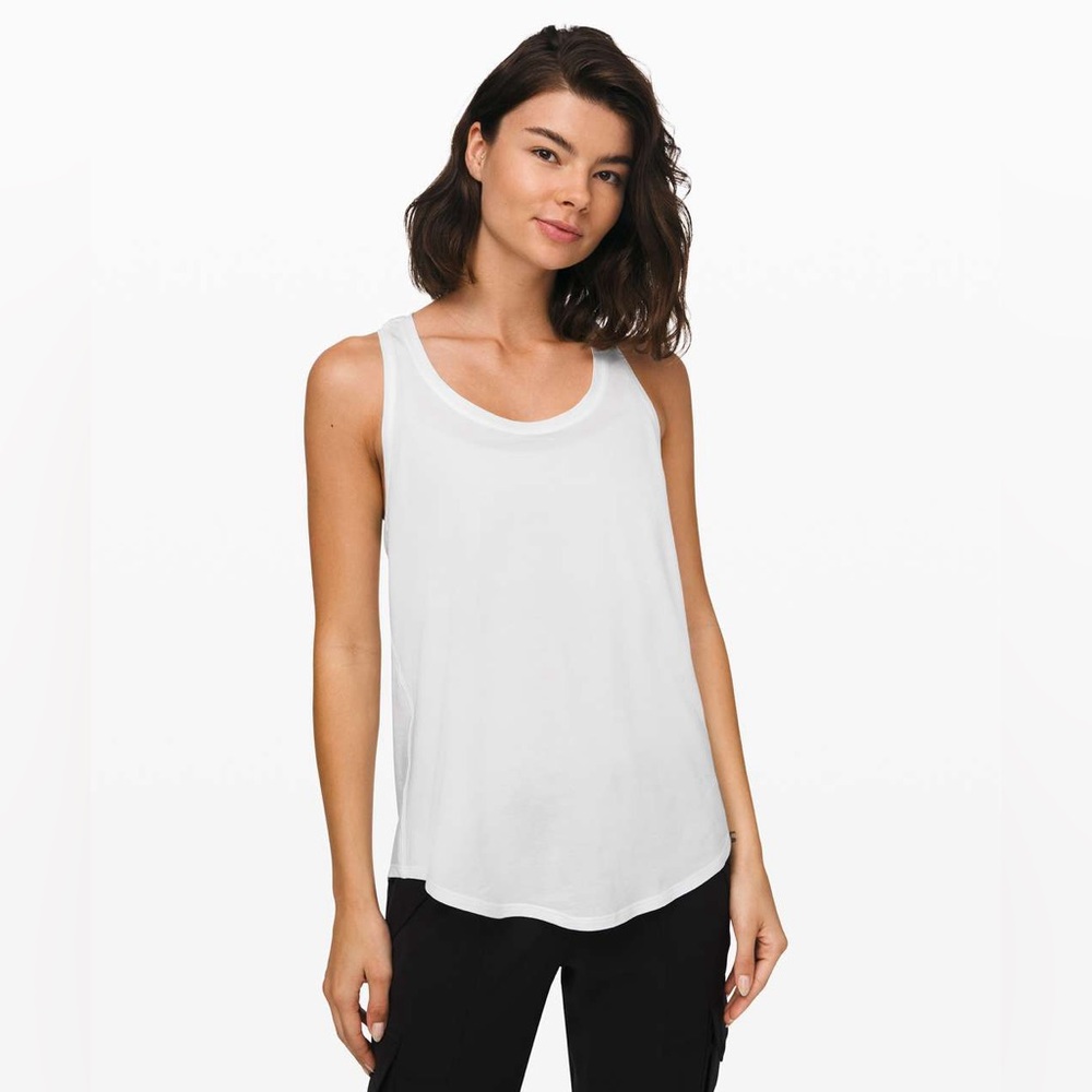 Lululemon Love Tank Pleated White Pima Cotton Lightweight Yoga Activewear Gym